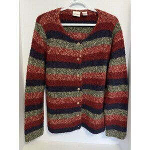 C C Hughes Sweater Women's Medium Button Front Cardigan Striped Mohair Blend